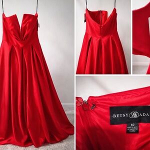 Adam Red Satin Spaghetti-Strap Formal Gown